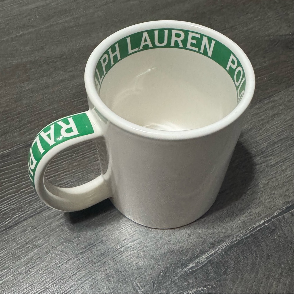 RL Ralph Lauren Polo Jeans White Coffee Mug Green Print Collectible